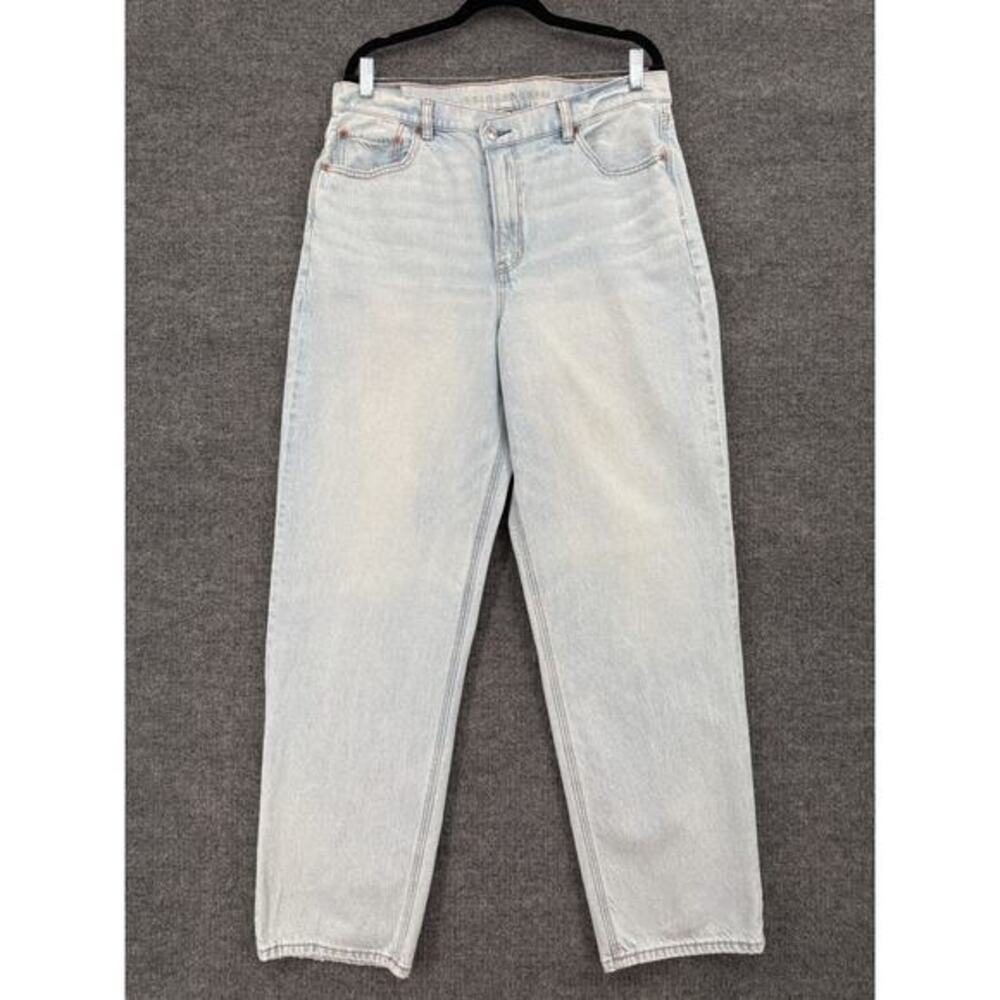 American Eagle Womens Highest Rise Baggy Straight Jeans Sz 14 Light Wash Strigid